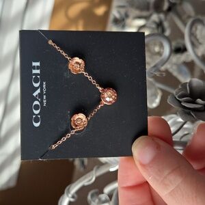 Coach Gold Necklace with Sparkling Pendant & Earrings Included!